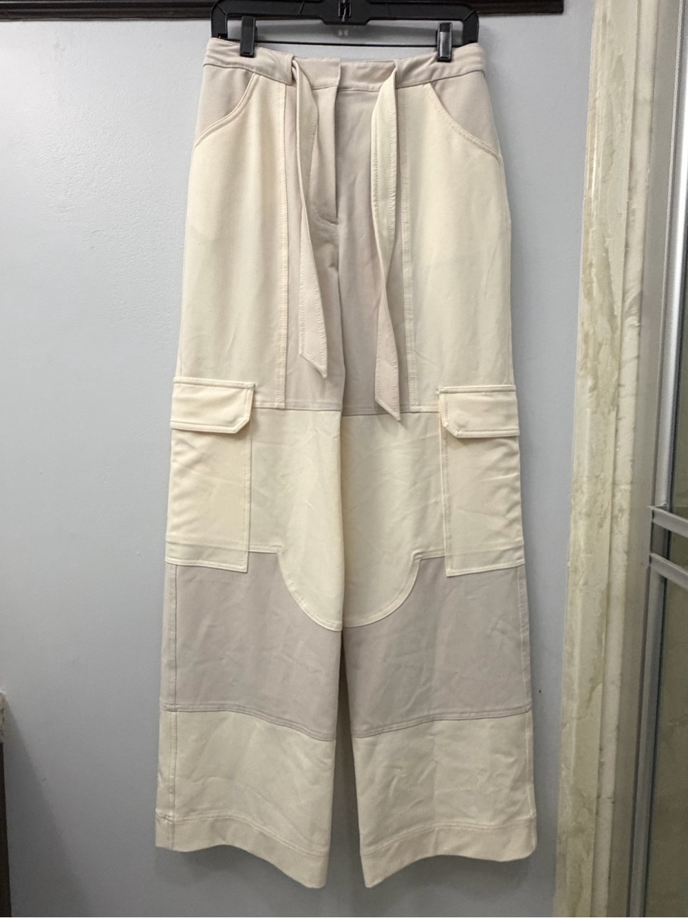 JONATHON SIMKHAI WOMENS SERENA UTILITY TROUSERS, SIZE US 6, WHITE/NUDE/BEIGE